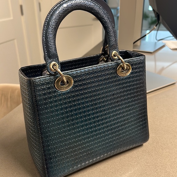 Authentic Patent metallic Lady Dior blue bag - Picture 2 of 11